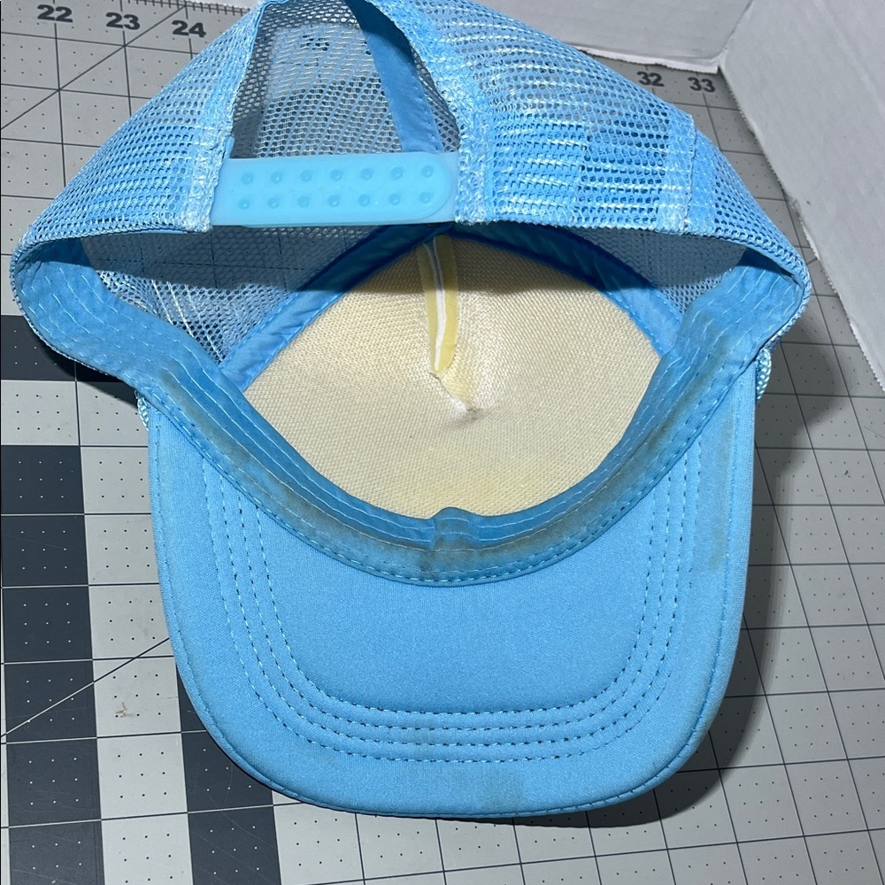 Blue and White Trucker Hat with Gold Smiley Face - Picture 5 of 7